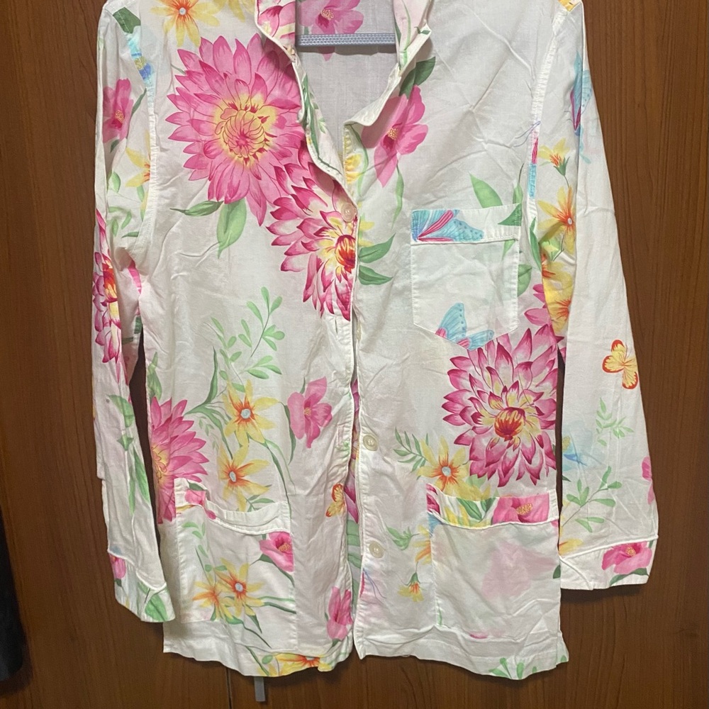 Victoria's Secret White, Pink & Yellow Floral Cotton Light Pajama Set Size Small - Picture 5 of 9